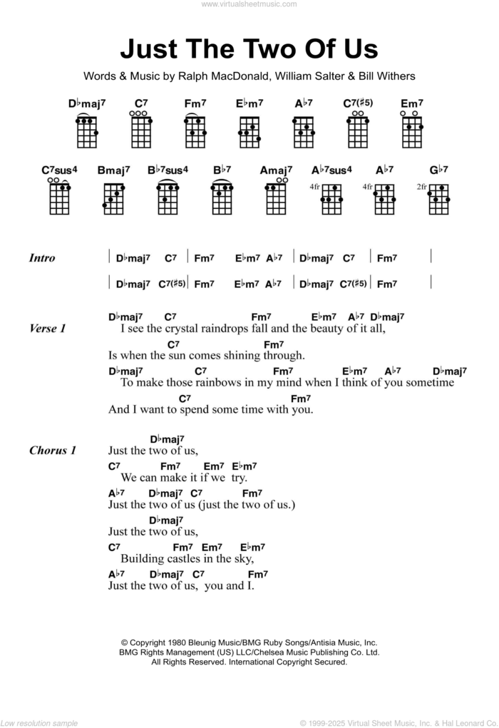 Just The Two Of Us sheet music for ukulele by Grover Washington Jr. feat. Bill Withers, Bill Withers, Ralph MacDonald and William Salter, intermediate skill level