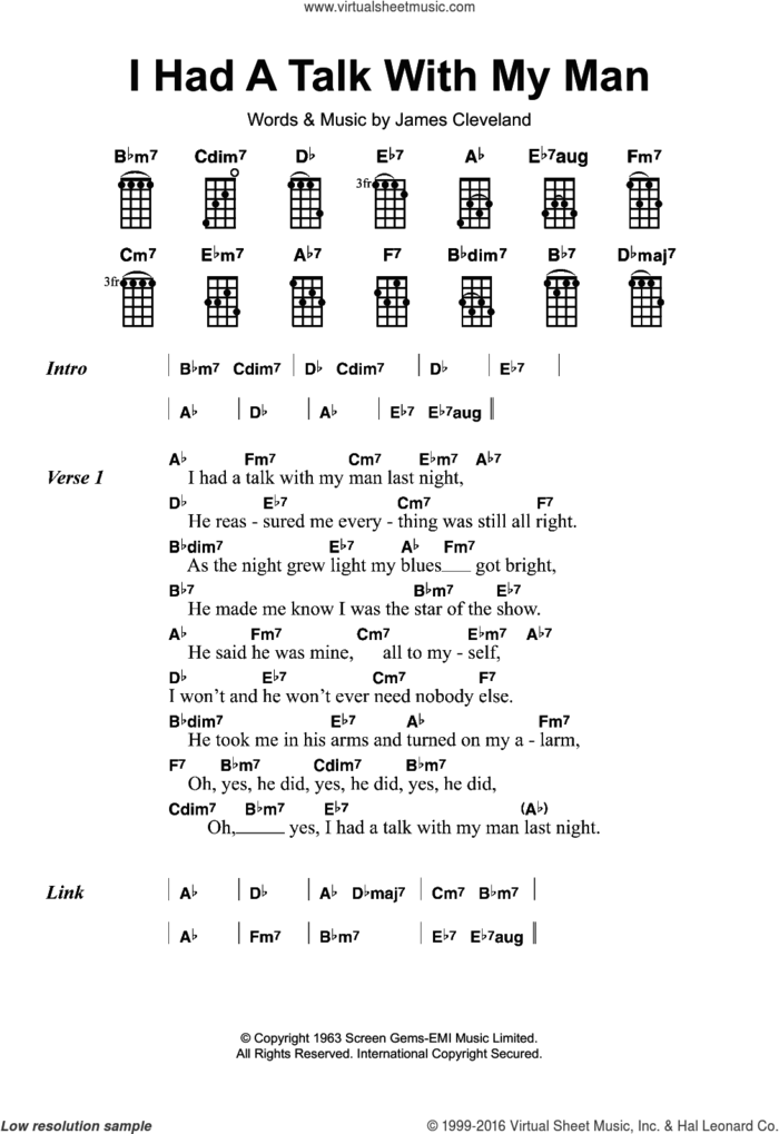I Had A Talk With My Man sheet music for ukulele by Mitty Collier and James Cleveland, intermediate skill level
