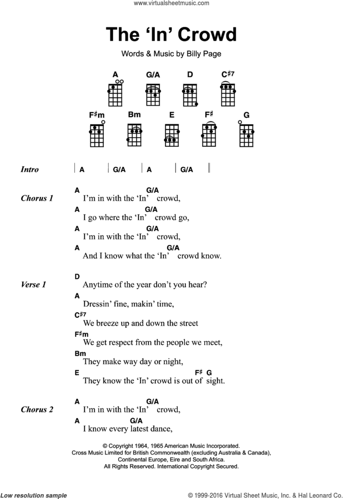 The 'In' Crowd sheet music for ukulele by Dobie Gray, Gregory Porter and Billy Page, intermediate skill level