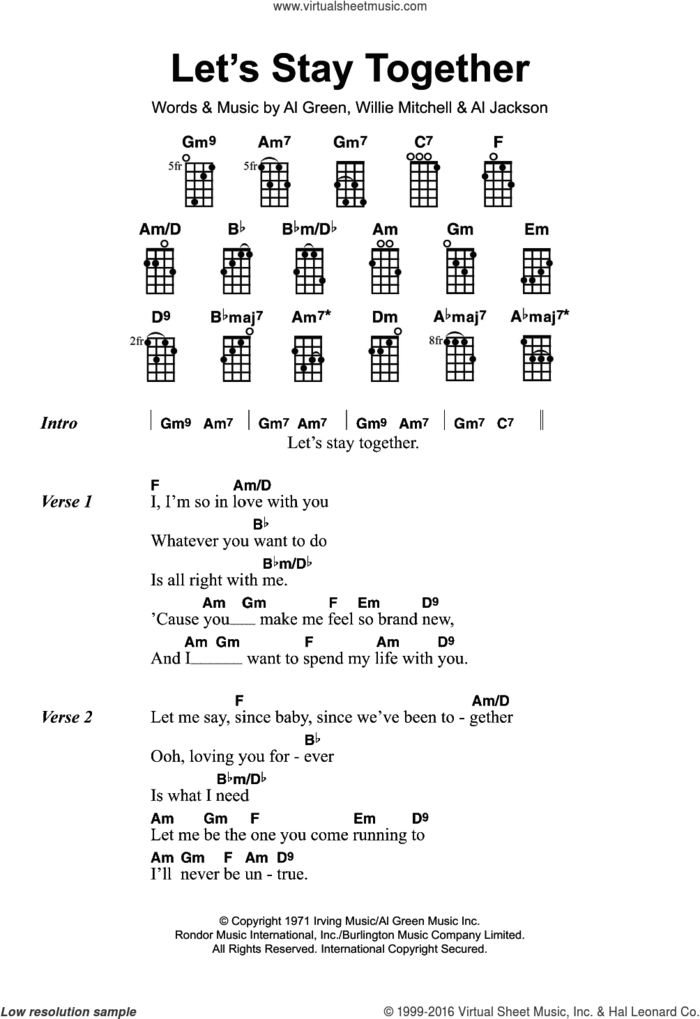 Let's Stay Together sheet music for ukulele by Al Green, Al Jackson and Willie Mitchell, intermediate skill level