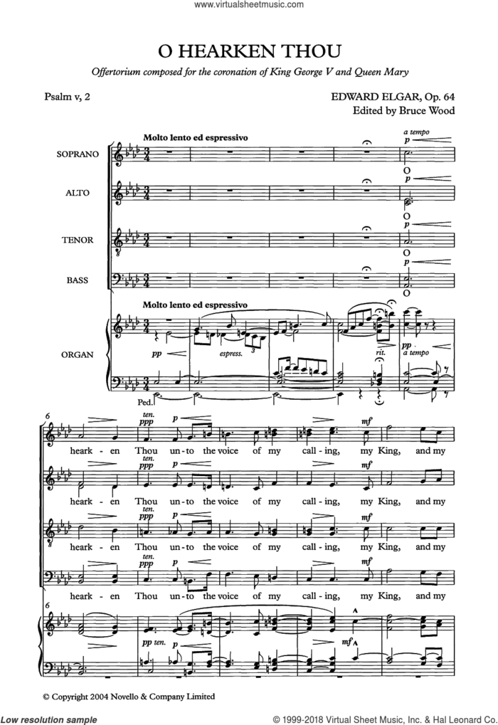 O Hearken Thou sheet music for choir by Edward Elgar, classical score, intermediate skill level