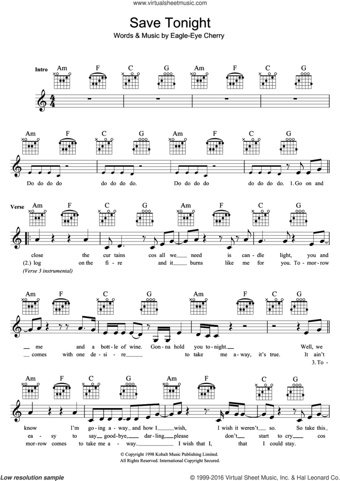 Save Tonight sheet music for voice and other instruments (fake book) by Eagle-Eye Cherry, intermediate skill level