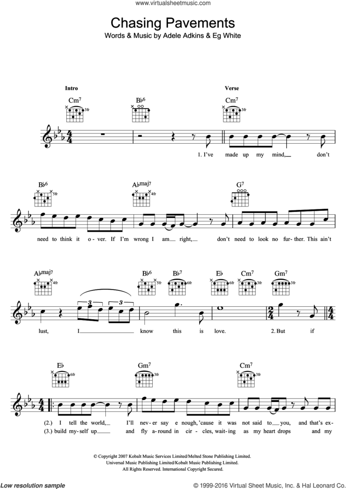 Chasing Pavements sheet music for voice and other instruments (fake book) by Adele, Adele Adkins and Eg White, intermediate skill level
