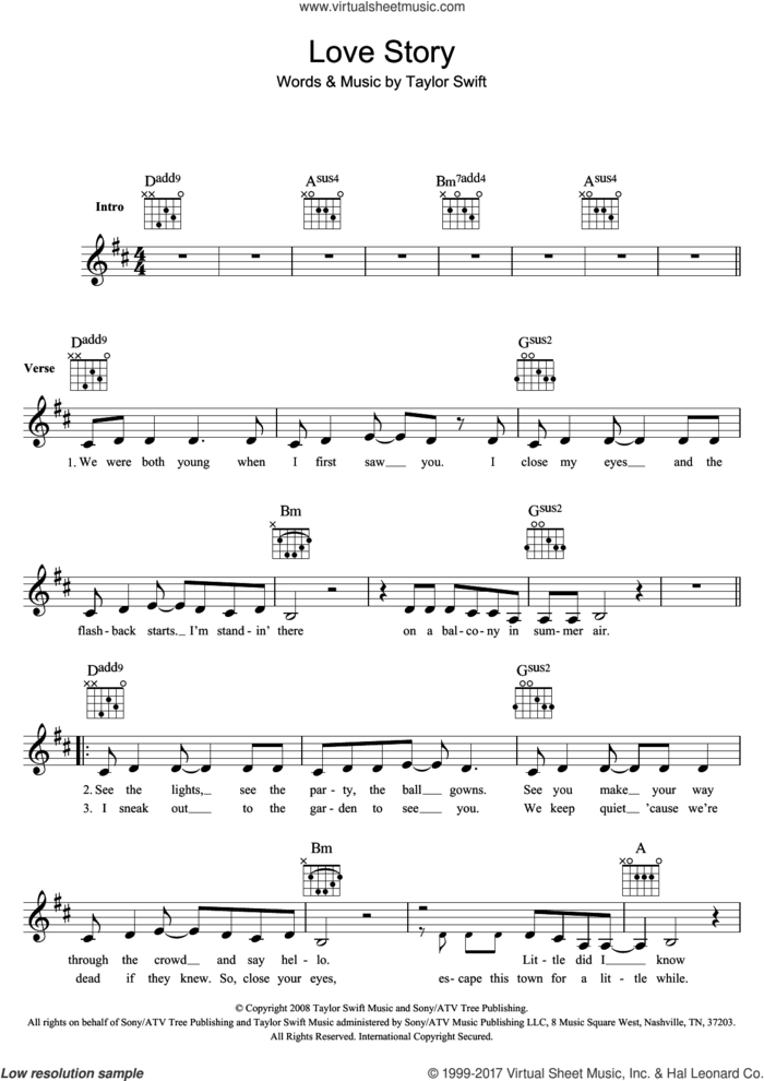 Love Story sheet music for voice and other instruments (fake book) by Taylor Swift, intermediate skill level