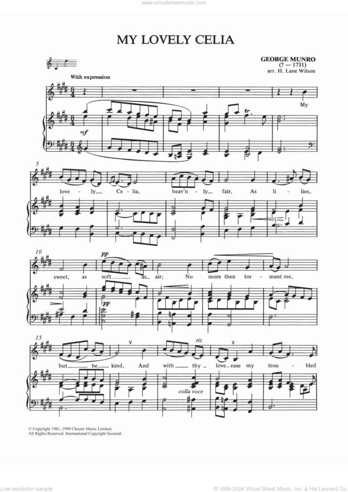 My Lovely Celia sheet music for voice and piano by George Munro and Shirley Leah, classical score, intermediate skill level