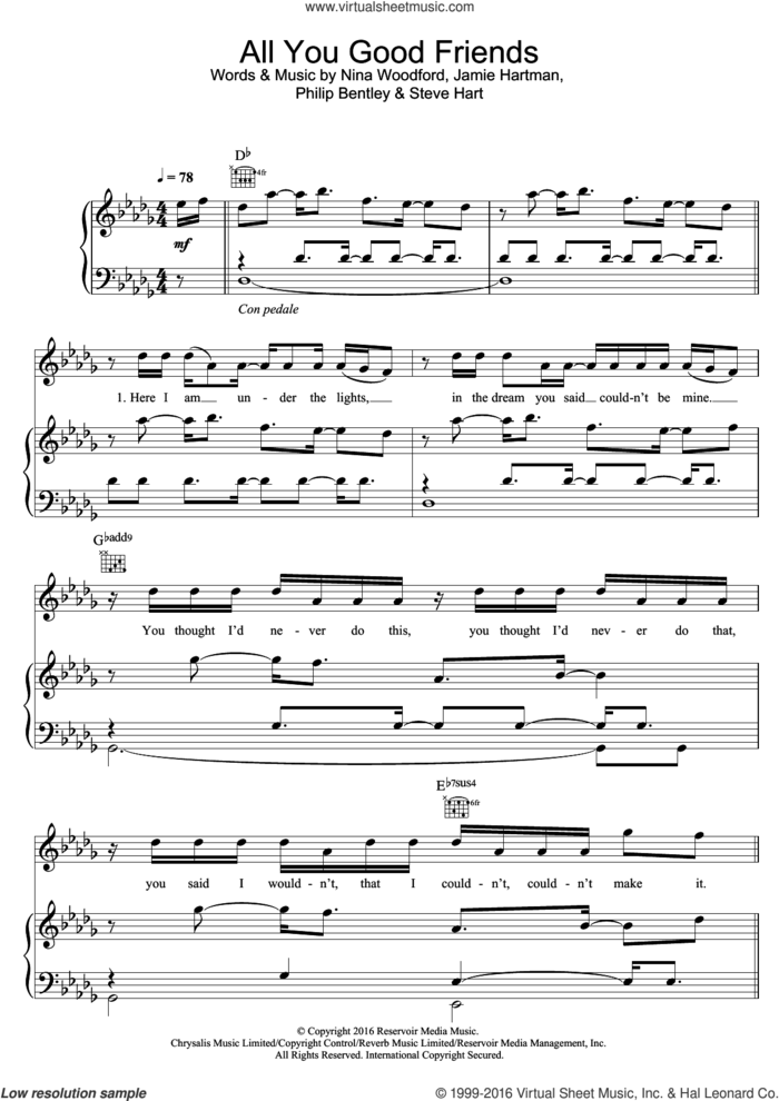 All You Good Friends sheet music for voice, piano or guitar by Kevin Simm, Jamie Hartman, Nina Woodford, Philip Bentley and Steve Hart, intermediate skill level
