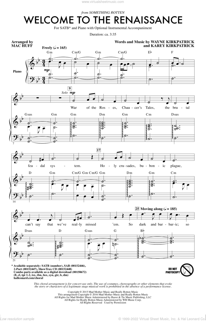 Welcome To The Renaissance sheet music for choir (SATB: soprano, alto, tenor, bass) by Wayne Kirkpatrick, Mac Huff and Karey Kirkpatrick, intermediate skill level