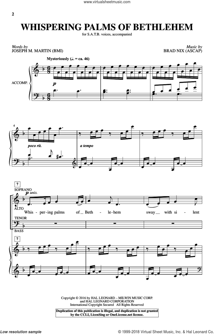 Whispering Palms Of Bethlehem sheet music for choir (SATB: soprano, alto, tenor, bass) by Joseph M. Martin and Brad Nix, intermediate skill level
