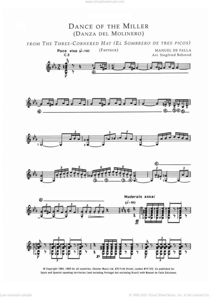 Danza Del Molinero ('The Miller's Dance') (From El Sombrero De Tres Picos ('The Three-Cornered Hat') sheet music for guitar solo (chords) by Manuel De Falla, classical score, easy guitar (chords)
