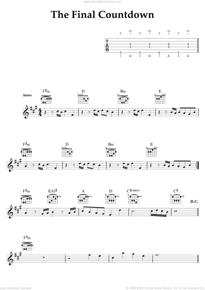 Final Countdown sheet music for voice and other instruments (fake book) by Joey Tempest and Europe, intermediate skill level