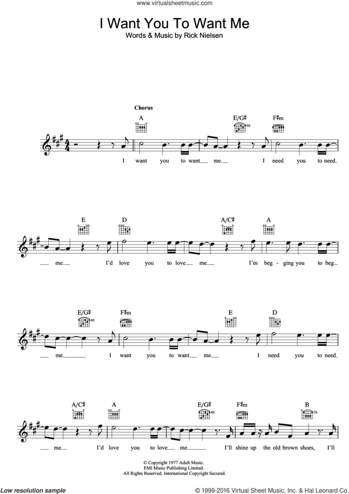 I Want You To Want Me sheet music for voice and other instruments (fake book) by Cheap Trick and Rick Nielsen, intermediate skill level