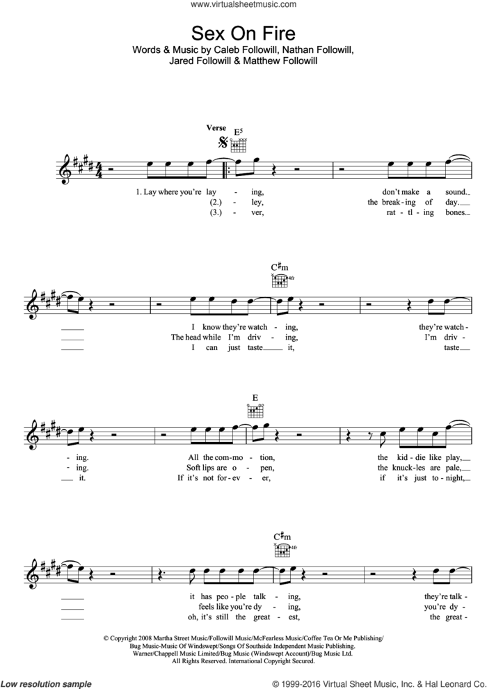 Sex On Fire sheet music for voice and other instruments (fake book) by Kings Of Leon, Caleb Followill, Jared Followill, Matthew Followill and Nathan Followill, intermediate skill level