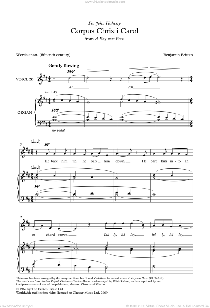 Corpus Christi Carol (from A Boy Was Born) sheet music for choir by Benjamin Britten, intermediate skill level