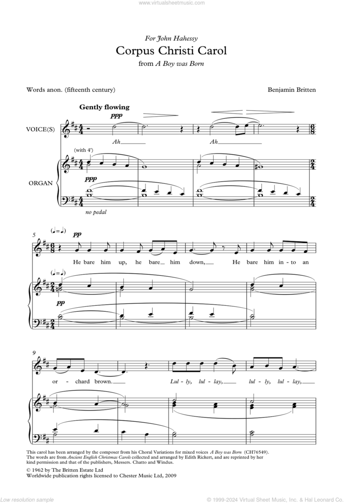 Corpus Christi Carol (from A Boy Was Born) sheet music for choir by Benjamin Britten, intermediate skill level