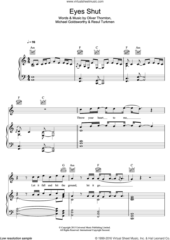 Eyes Shut sheet music for voice, piano or guitar by Years & Years, Michael Goldsworthy, Oliver Thornton and Resul Turkmen, intermediate skill level