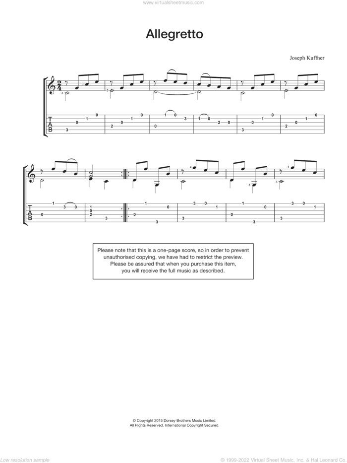 Allegretto sheet music for guitar solo (chords) by Joseph Kuffner, classical score, easy guitar (chords)