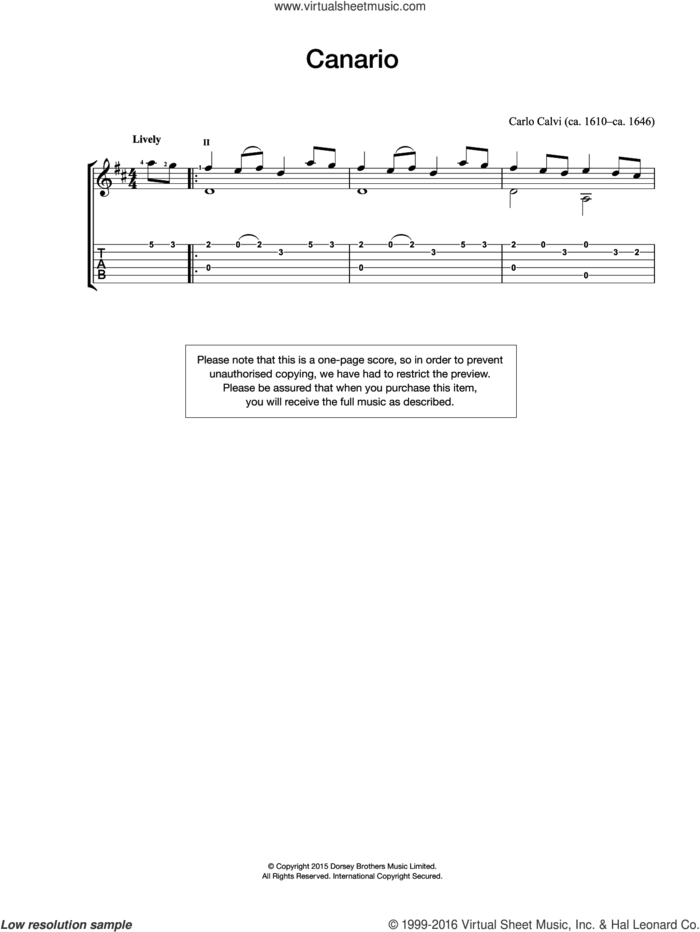 Canario sheet music for guitar solo (chords) by Carlo Calvi, classical score, easy guitar (chords)