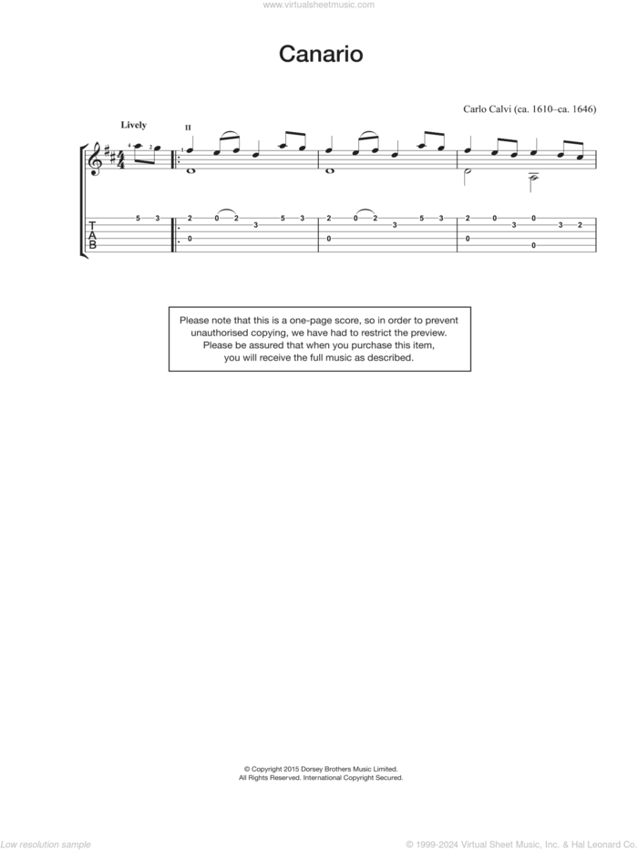 Canario sheet music for guitar solo (chords) by Carlo Calvi, classical score, easy guitar (chords)