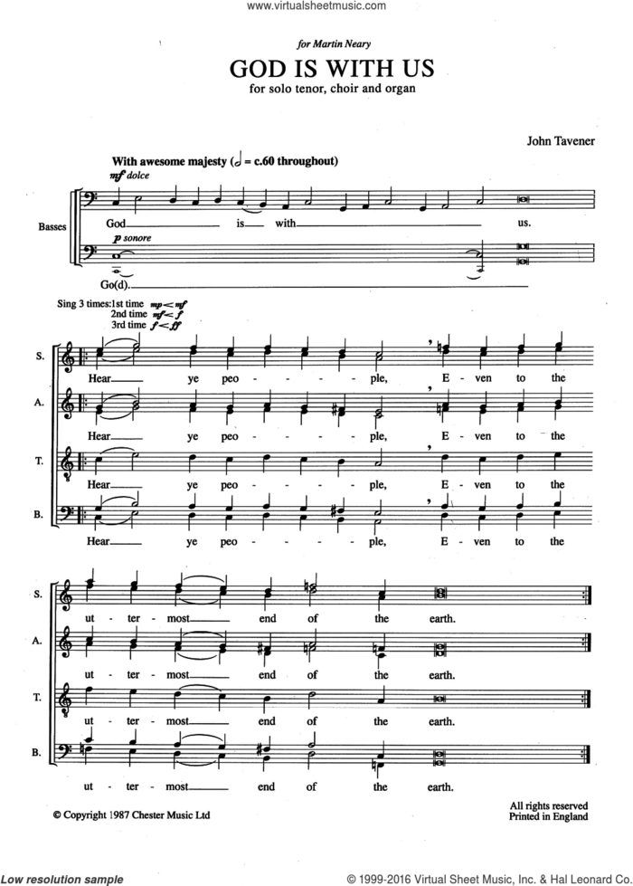 God Is With Us sheet music for voice, piano or guitar by John Tavener and Liturgical Text, classical score, intermediate skill level