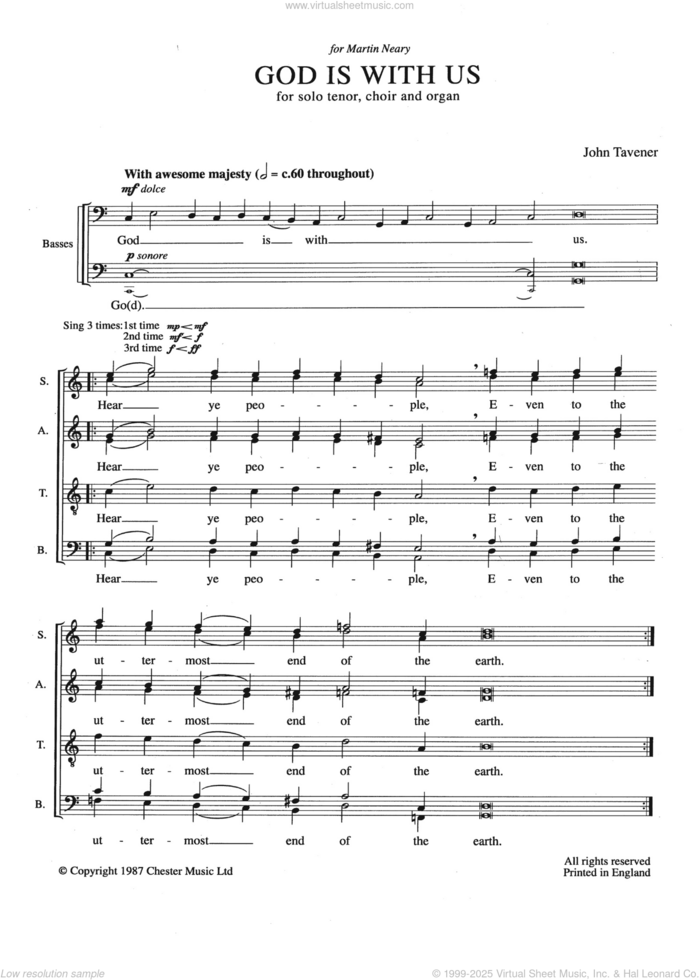 God Is With Us sheet music for voice, piano or guitar by John Tavener and Liturgical Text, classical score, intermediate skill level