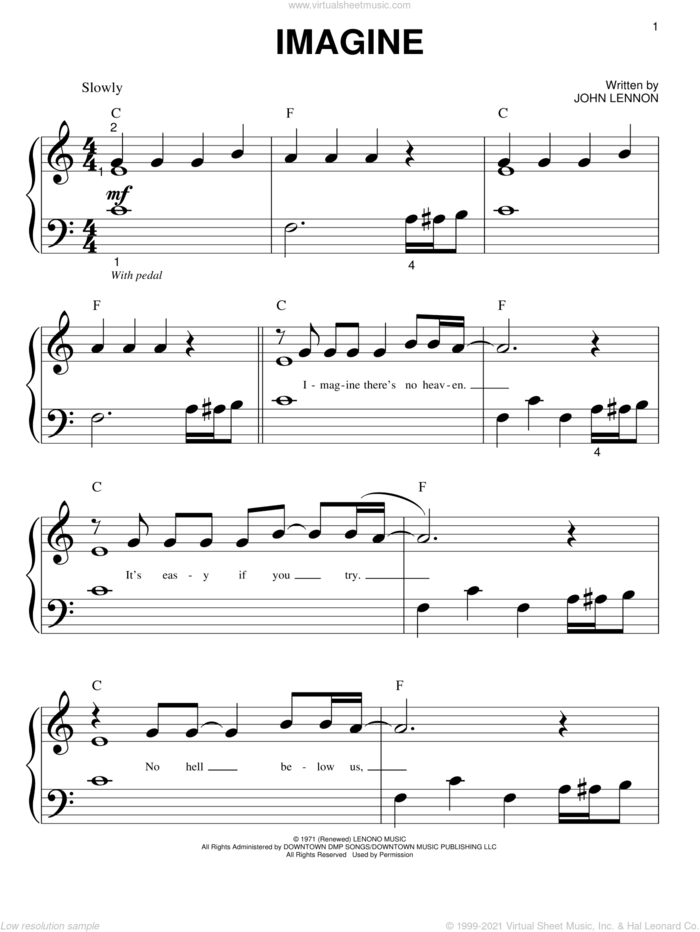 madera Hábil Cervecería Imagine sheet music (big note book, version 2) for piano solo (big note  book)