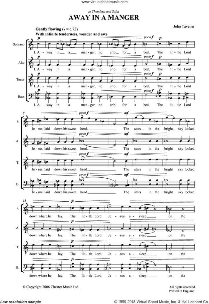 Away In A Manger sheet music for choir by John Tavener and Miscellaneous, classical score, intermediate skill level