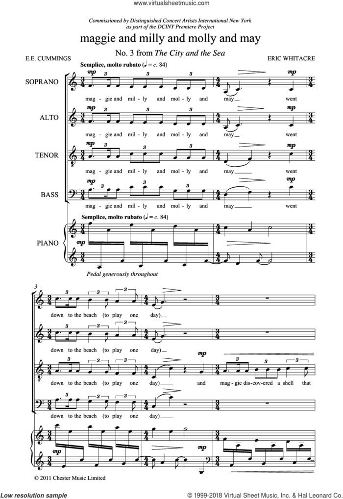 Maggie And Milly And Molly And May (From 'The City And The Sea') sheet music for choir (SATB: soprano, alto, tenor, bass) by Eric Whitacre and E.E. Cummings, classical score, intermediate skill level