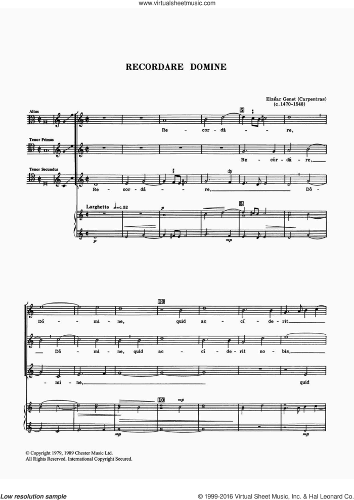 Recordare Domine sheet music for voice, piano or guitar by Elzear Genet, classical score, intermediate skill level