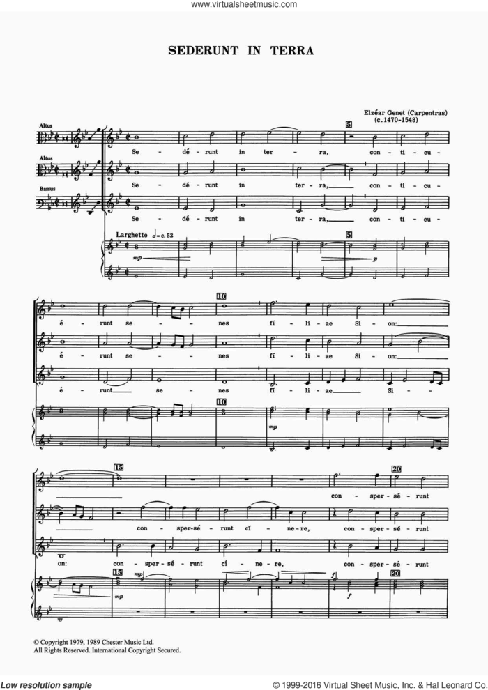 Sederunt In Terra sheet music for voice, piano or guitar by Elzear Genet, classical score, intermediate skill level