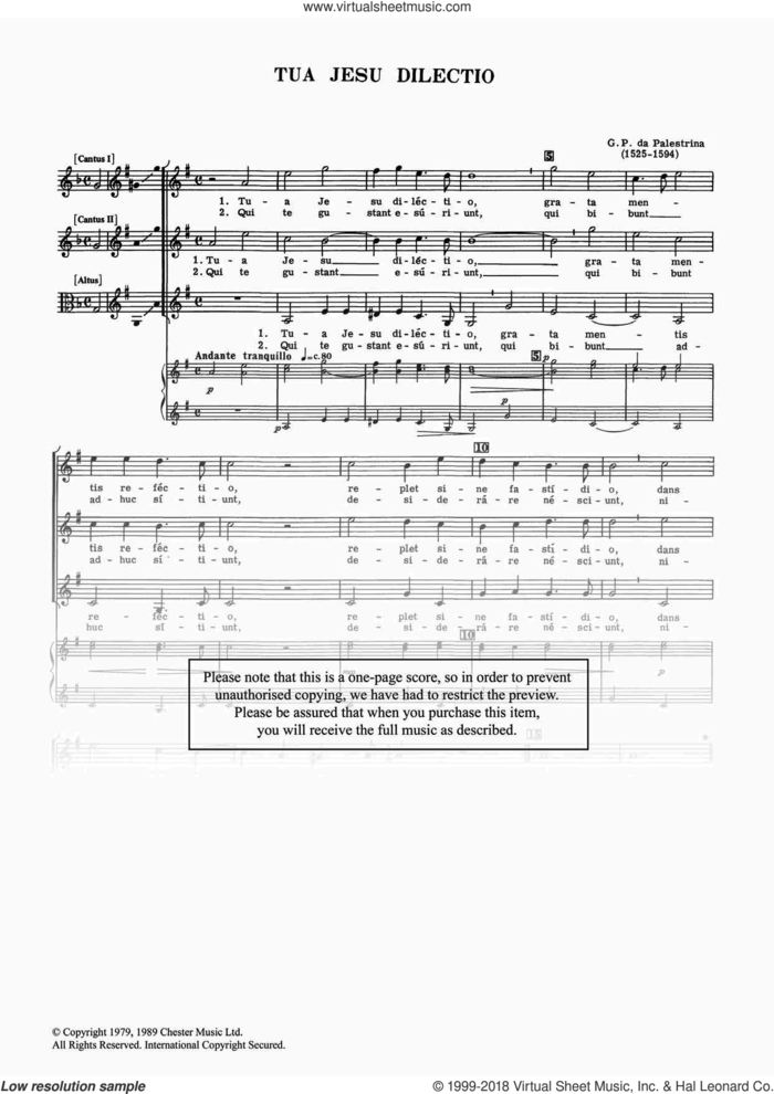 Tua Jesu Dilectio sheet music for choir by Giovanni Palestrina, classical score, intermediate skill level