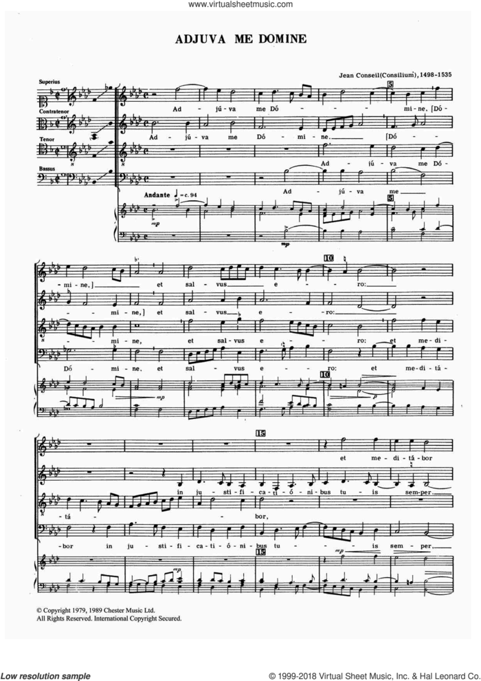 Adjuva Me Domine sheet music for choir by Jean Conseil, classical score, intermediate skill level