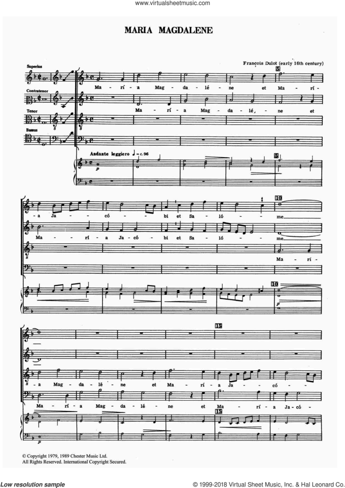 Maria Magdalene sheet music for choir by Francois Dulot, classical score, intermediate skill level