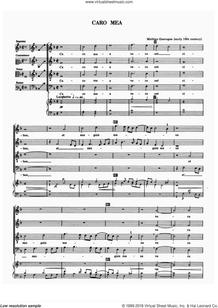Caro Mea sheet music for choir by Mathieu Gascogne, classical score, intermediate skill level