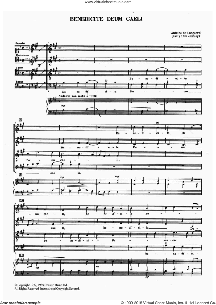Benedicte Deum Caeli sheet music for choir by Antoine de Longueval, classical score, intermediate skill level