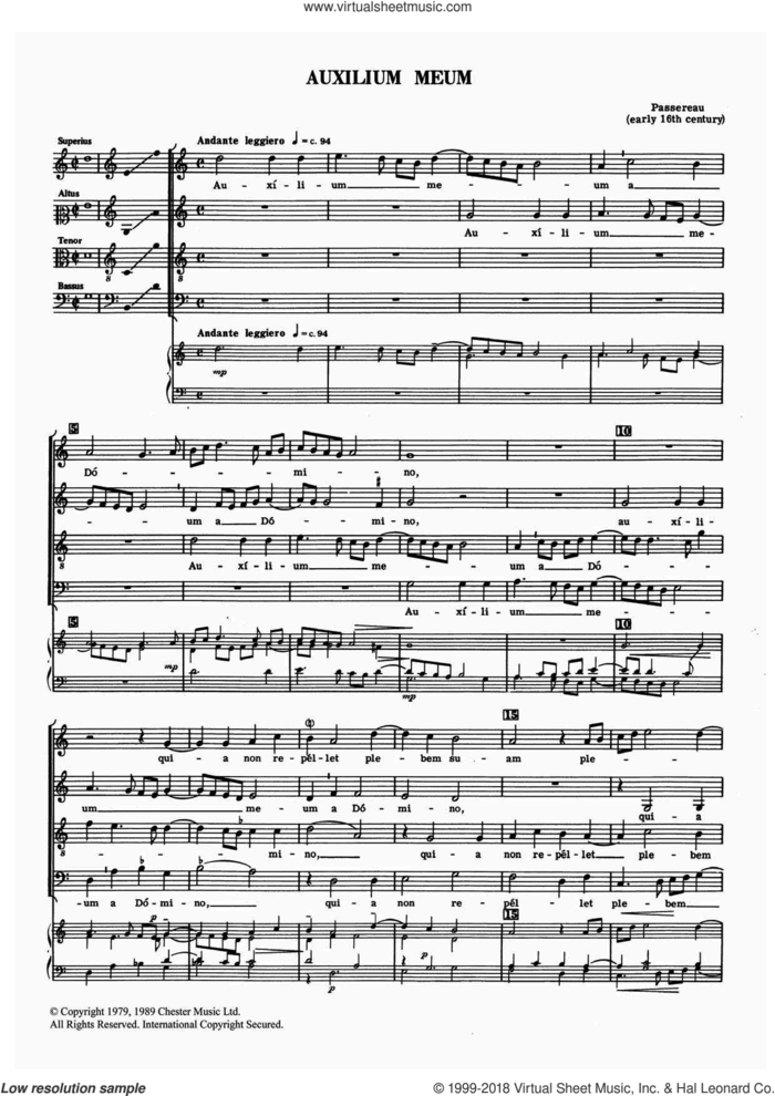 Auxilium Meum sheet music for choir by Pierre Passereau, classical score, intermediate skill level