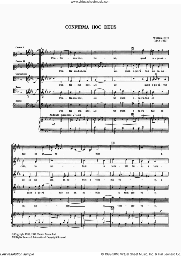 Confirma Hoc Deus sheet music for voice, piano or guitar by William Byrd, classical score, intermediate skill level