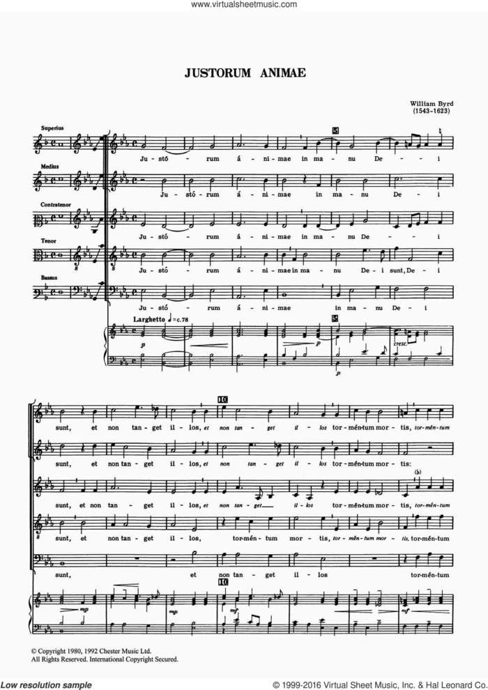 Justorum Animae sheet music for voice, piano or guitar by William Byrd, classical score, intermediate skill level