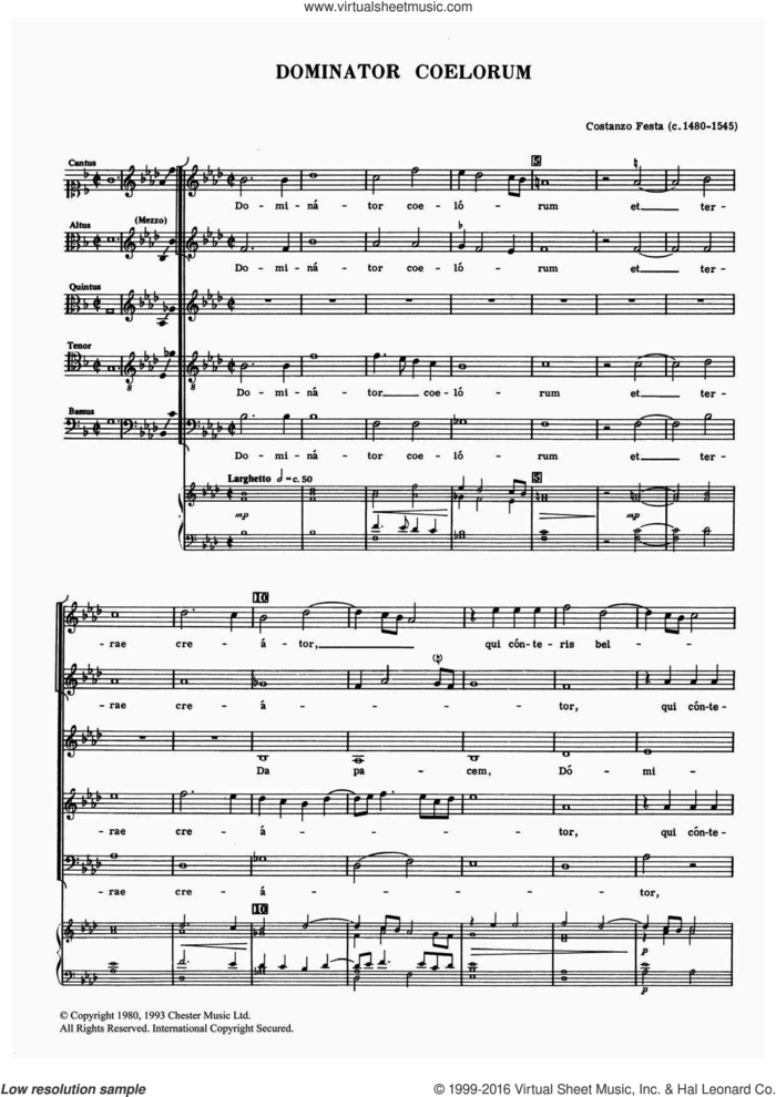 Dominator Coelorum sheet music for voice, piano or guitar by Costanzo Festa, classical score, intermediate skill level