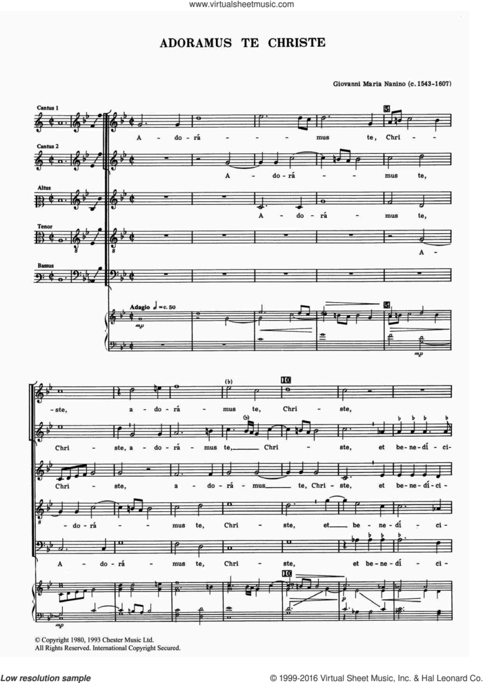Adoramus Te Christe sheet music for voice, piano or guitar by Giovanni Maria Nanino, classical score, intermediate skill level