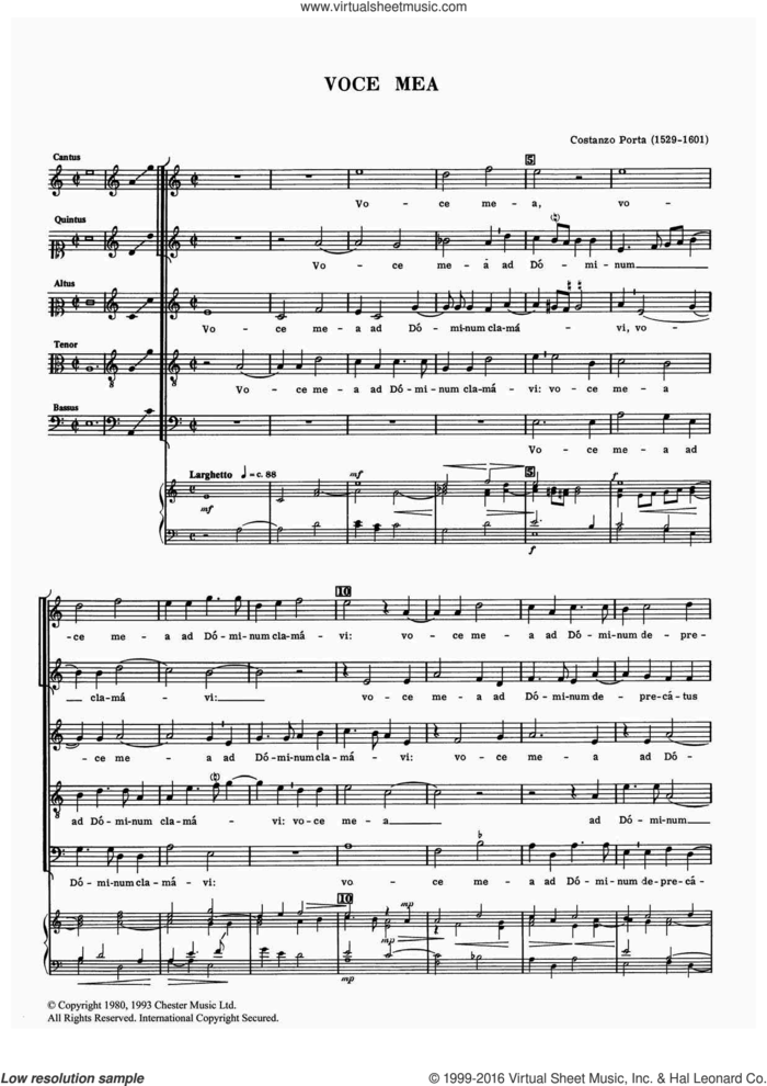 Voce Mea sheet music for voice, piano or guitar by Costanzo Porta, classical score, intermediate skill level