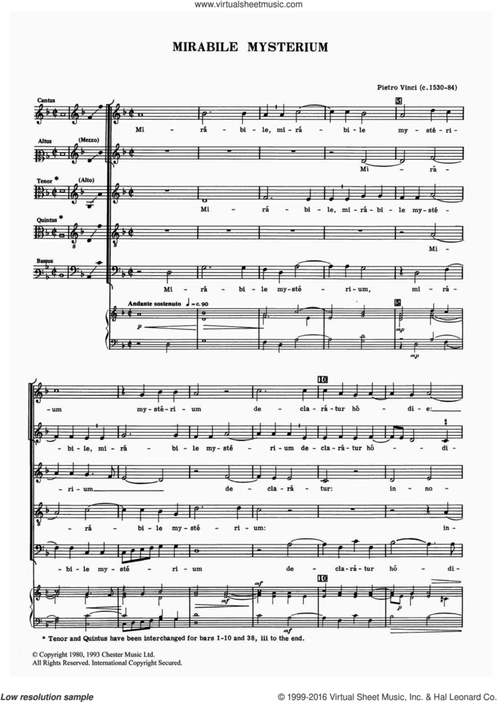 Mirabile Mysterium sheet music for voice, piano or guitar by Pietro Vinci, classical score, intermediate skill level