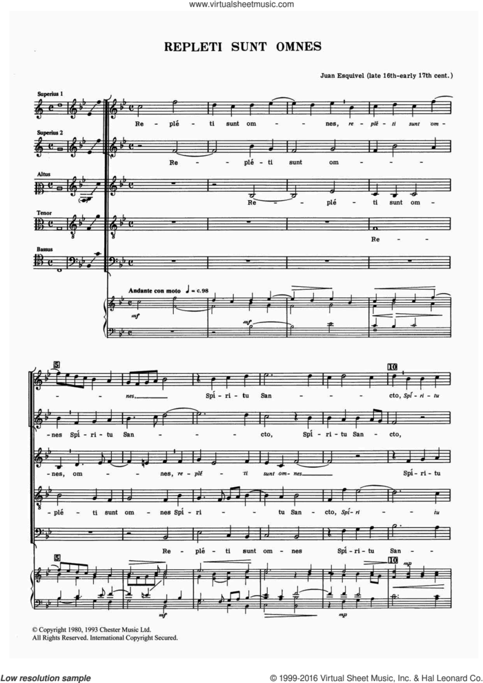 Repleti Sunt Omnes sheet music for voice, piano or guitar by Juan Esquivel, classical score, intermediate skill level