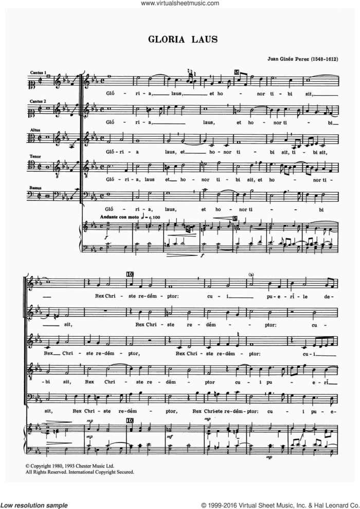 Gloria Laus sheet music for voice, piano or guitar by Juan Ginéz Perez and Juan GinA�A�z Perez, classical score, intermediate skill level