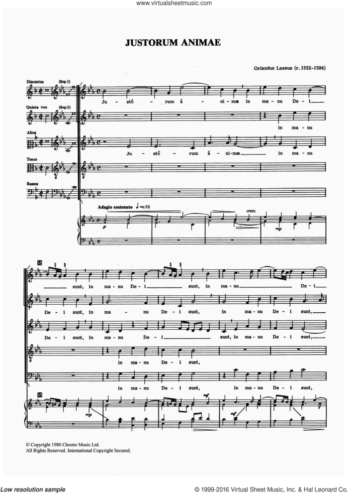 Justorum Animae sheet music for voice, piano or guitar by Orlandus Lassus, classical score, intermediate skill level