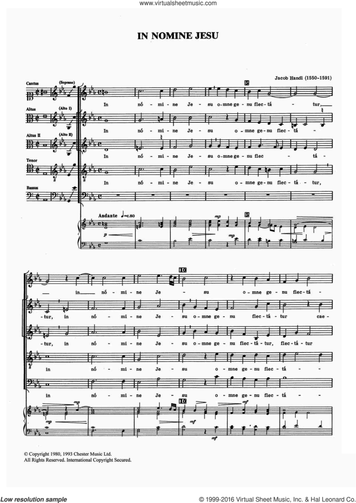 In Nomine Jesu sheet music for voice, piano or guitar by Jacob Handl, classical score, intermediate skill level