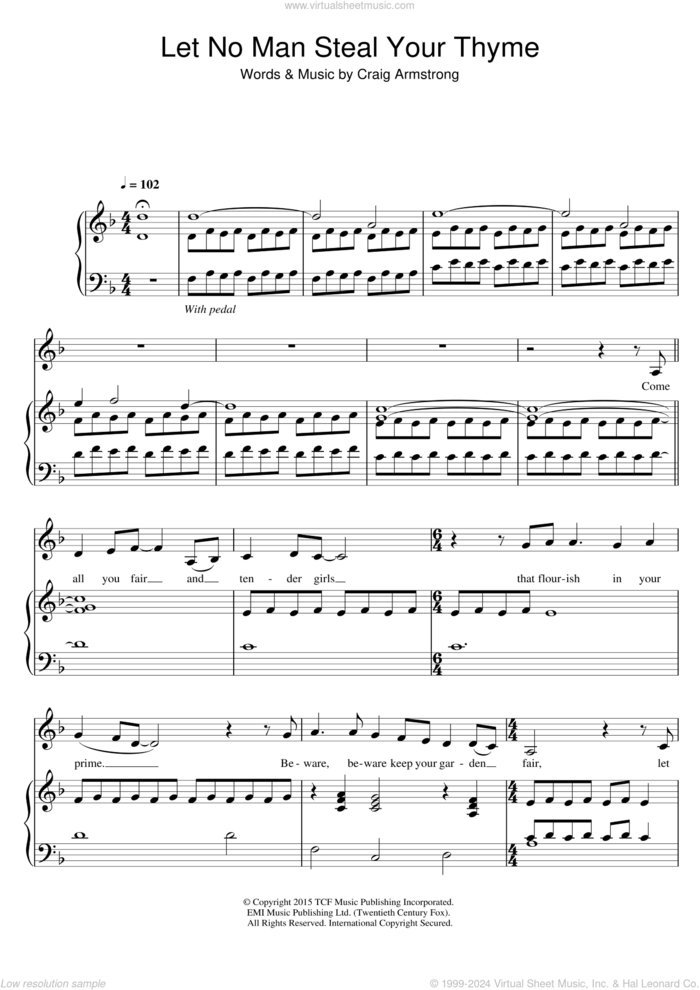 Let No Man Steal Your Thyme (From 'Far From The Madding Crowd') sheet music for voice and piano by Carey Mulligan and Craig Armstrong, intermediate skill level