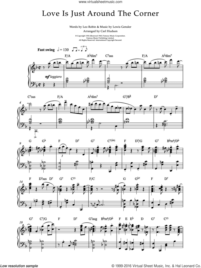 Love Is Just Around The Corner sheet music for piano solo by Earl Hines, Leo Robin and Lewis Gensler, intermediate skill level