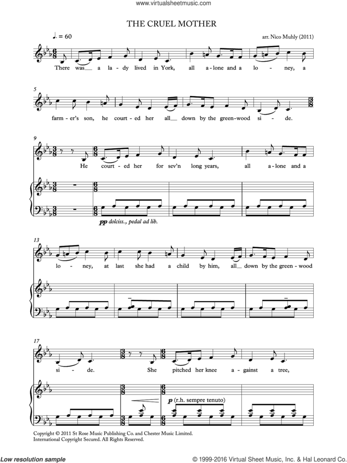 The Cruel Mother (from 'Four Traditional Songs') sheet music for voice and piano by Nico Muhly, classical score, intermediate skill level
