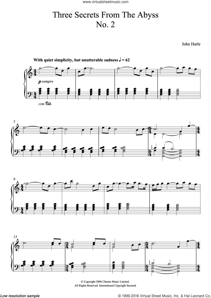 Three Secrets From The Abyss - No. 2 sheet music for piano solo by John Harle, classical score, intermediate skill level