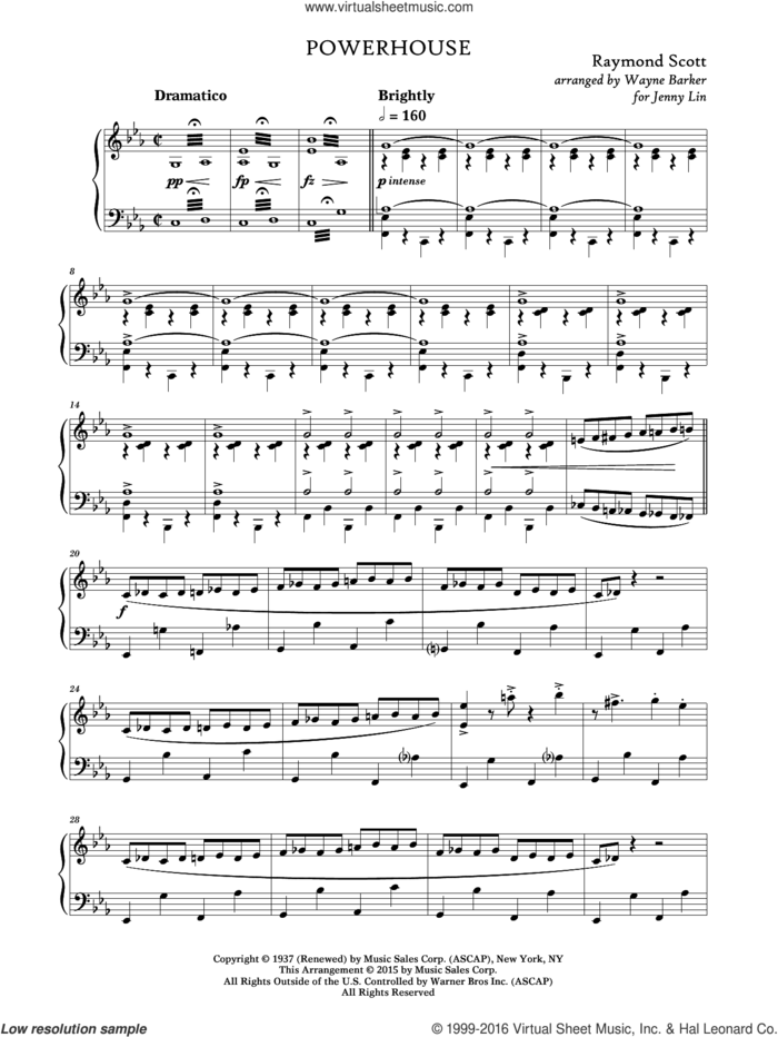 Powerhouse (arr. Wayne Barker) sheet music for piano solo by Raymond Scott and Wayne Barker, intermediate skill level